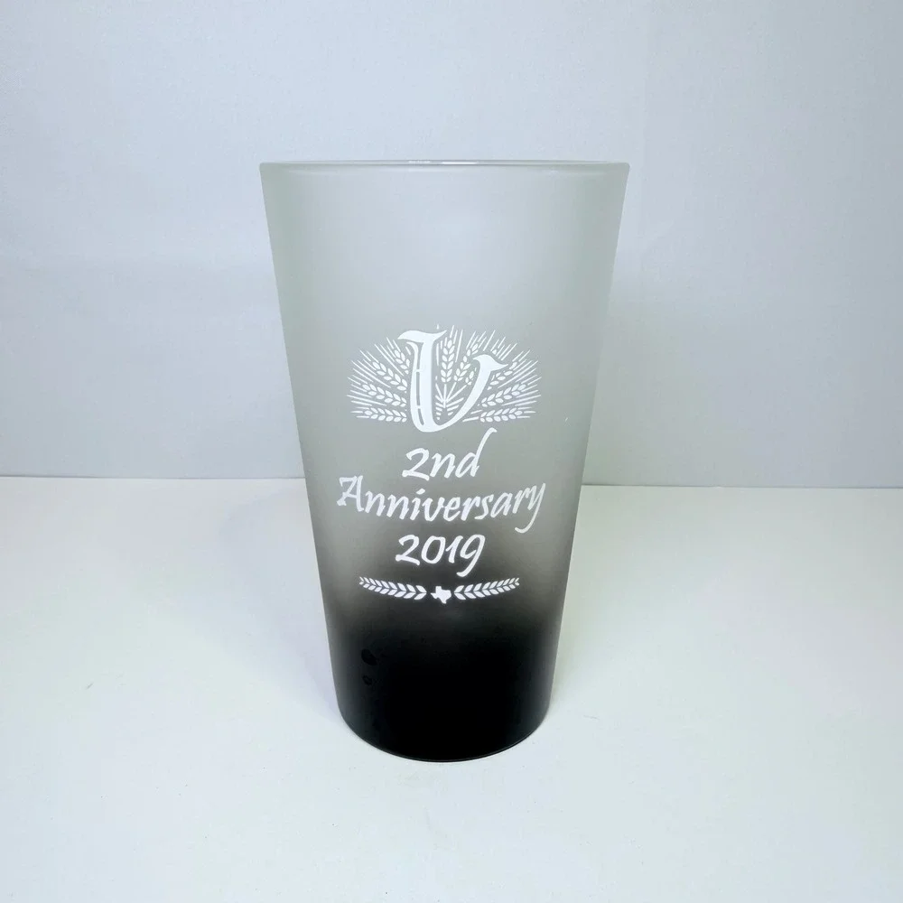 Vallensons Brewing Co 2nd Anniversary 2019 Frosted Pint Glass Pearland TX Viking